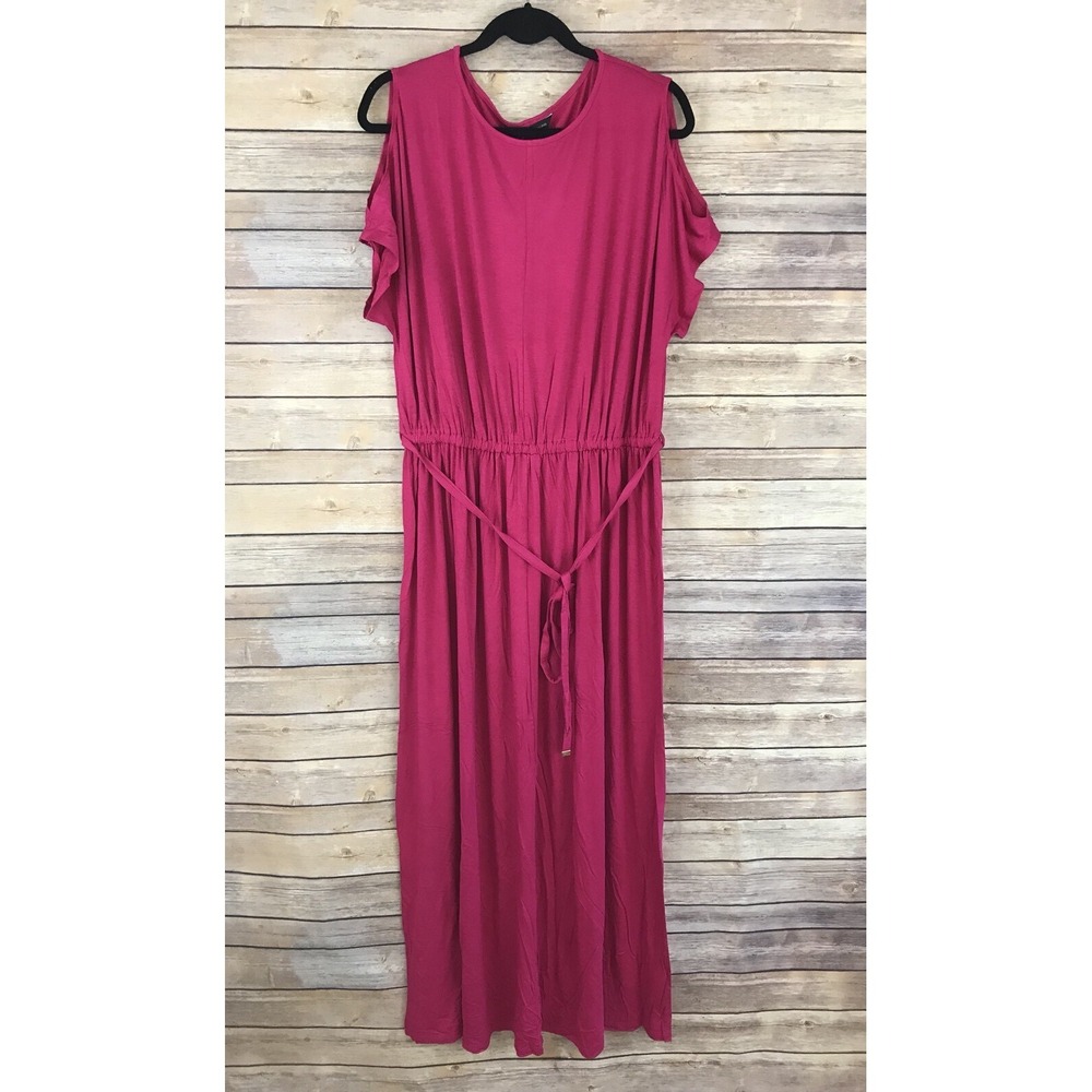 Dorothy Perkins Dress Womens US 18 Pink‎ Maxi Cold Shoulder Elastic Waist Jersey